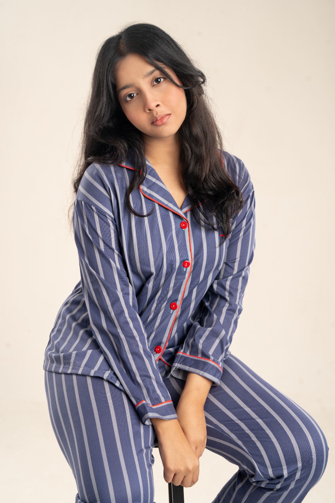 Women’s Navy Blue & White Stripe PJ Set