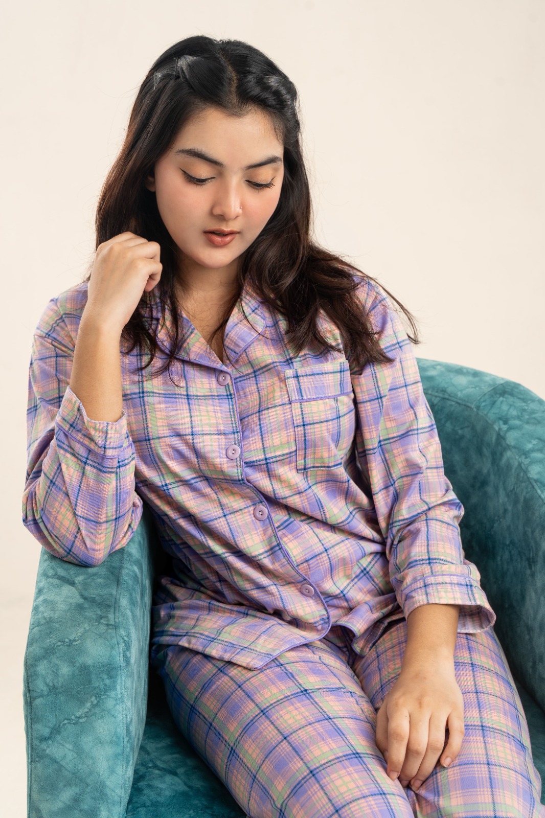 Women’s Lavender Plaid Check PJ Set