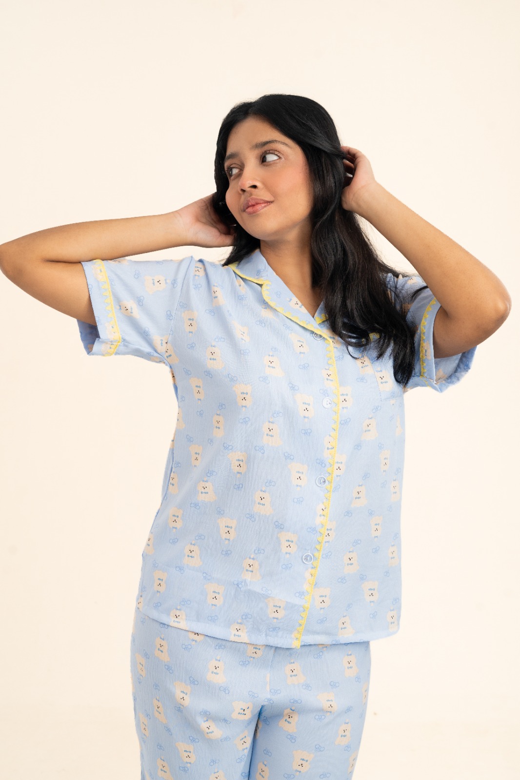 Women’s Blue Teddy Print Short Sleeve PJ Set