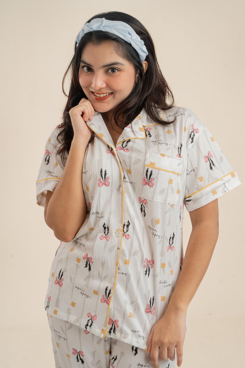 Women’s Floral Printed PJ Set – Short Sleeve Button-Up Sleepwear