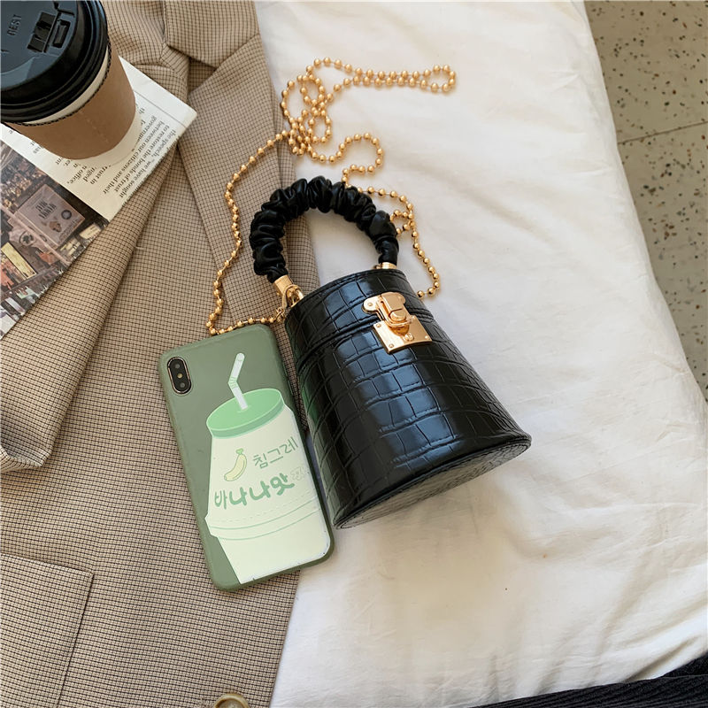 Black Crocodile Mini Bucket Bag