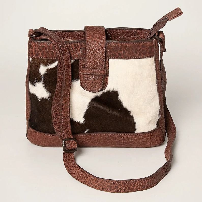 Vintage Cow Print Leather Shoulder Bag