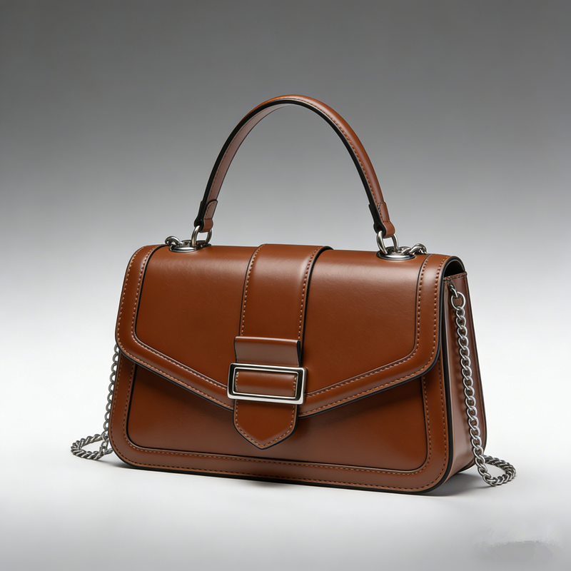 Classic Brown Leather Buckle Shoulder Bag