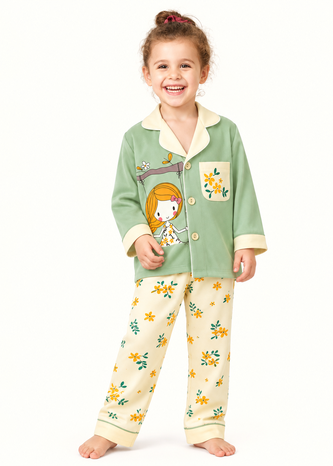 Girls Pastel Floral PJ Set – Cute Printed Long Sleeve Sleepwear