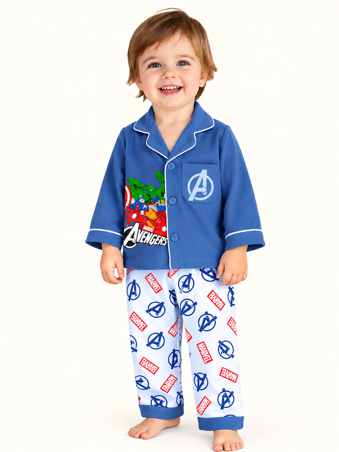 Kids Blue Superhero PJ Set – Character Printed Long Sleeve Top & Pants