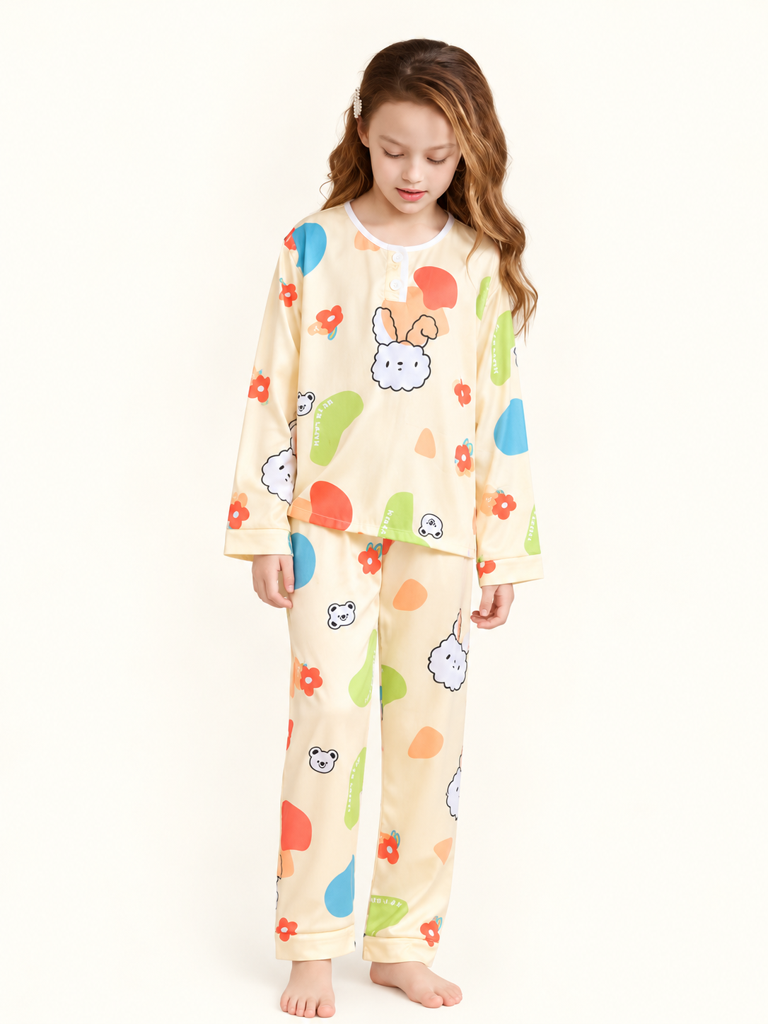 Kids Cute Cartoon Pajama Set – Pastel Printed Long Sleeve Sleepwear