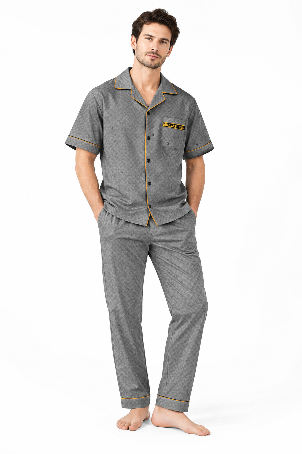 Textured Cotton Pajama Set for Men: Soft Short Sleeve Shirt